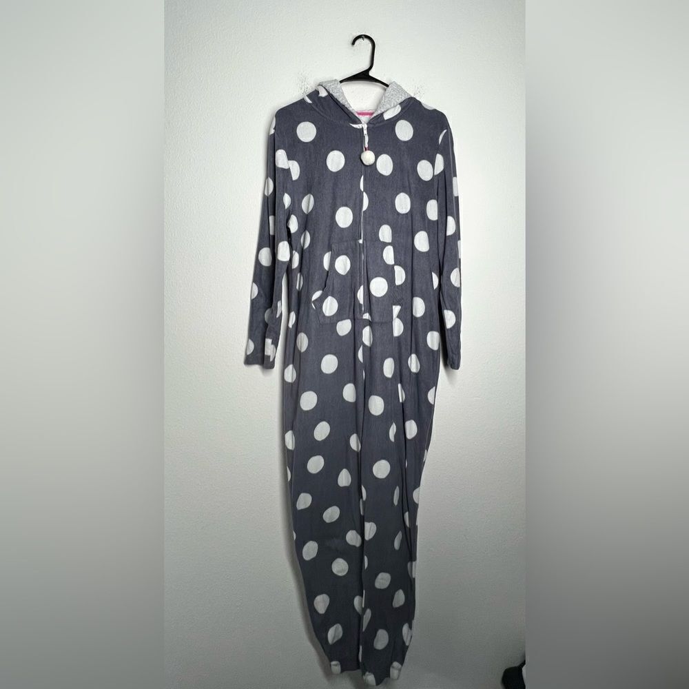 Layla Fleece Rabbit Pajamas Jumpsuit Gray White Sz L One Piece Sleepwear Romper